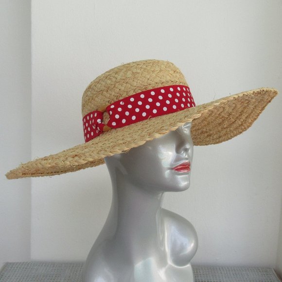 San Diego Hat Co. Women’s Fine Straw Hat SZ L with Polka Dot Ribbon Band - Picture 1 of 9